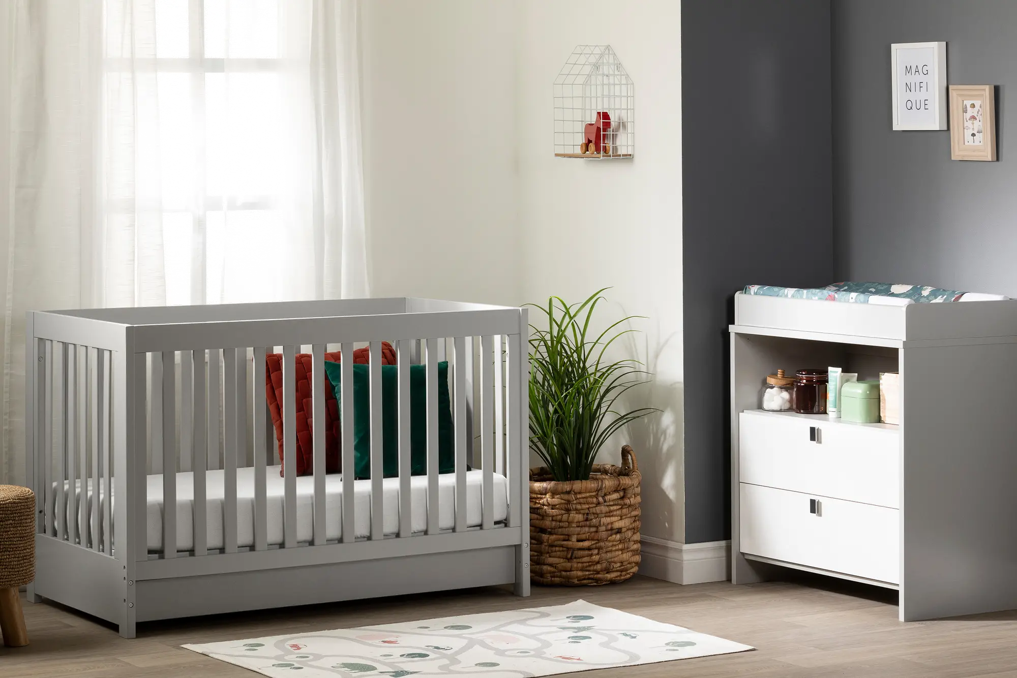 12310 Yodi Modern Light Gray Crib with Drawer and Toddler Rail-3