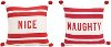 Red and White Nice-Naughty Two Sided Cotton Throw Pillow