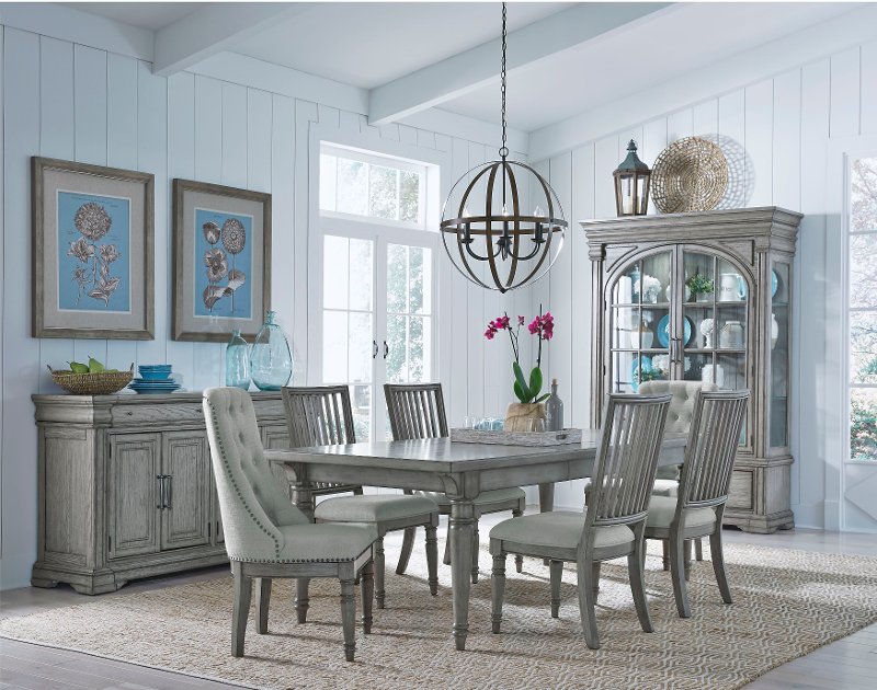 Traditional Gray 5 Piece Dining Room, Gray Dining Room Table