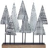 Black and White Iron Geometric Trees on Wood Base