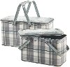 11 Inch White and Gray Plaid Galvanized Metal Picnic Basket