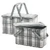 11 Inch White and Gray Plaid Galvanized Metal Picnic Basket