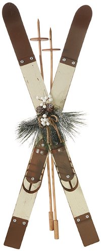 30 Inch Cream Wood and Rust Metal Ski Ornament