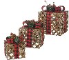 String of Brown Metal Lighted Packages with Plaid Bows