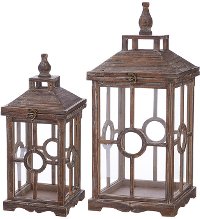 16 Inch Brown Fir Wood Lantern