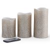 Champagne Glitter LED Flameless Wax Pillar Candles (Set of 3)