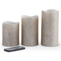 Champagne Glitter LED Flameless Wax Pillar Candles (Set of 3)
