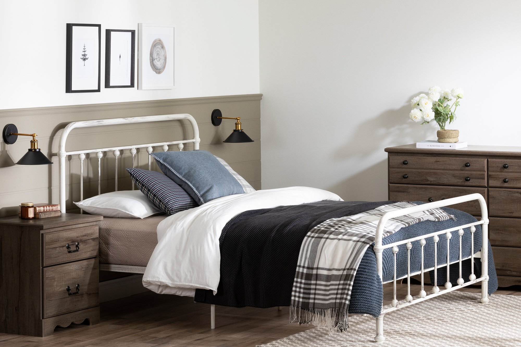 12320 Shabby Chic White Queen Metal Bed - Prarie-2