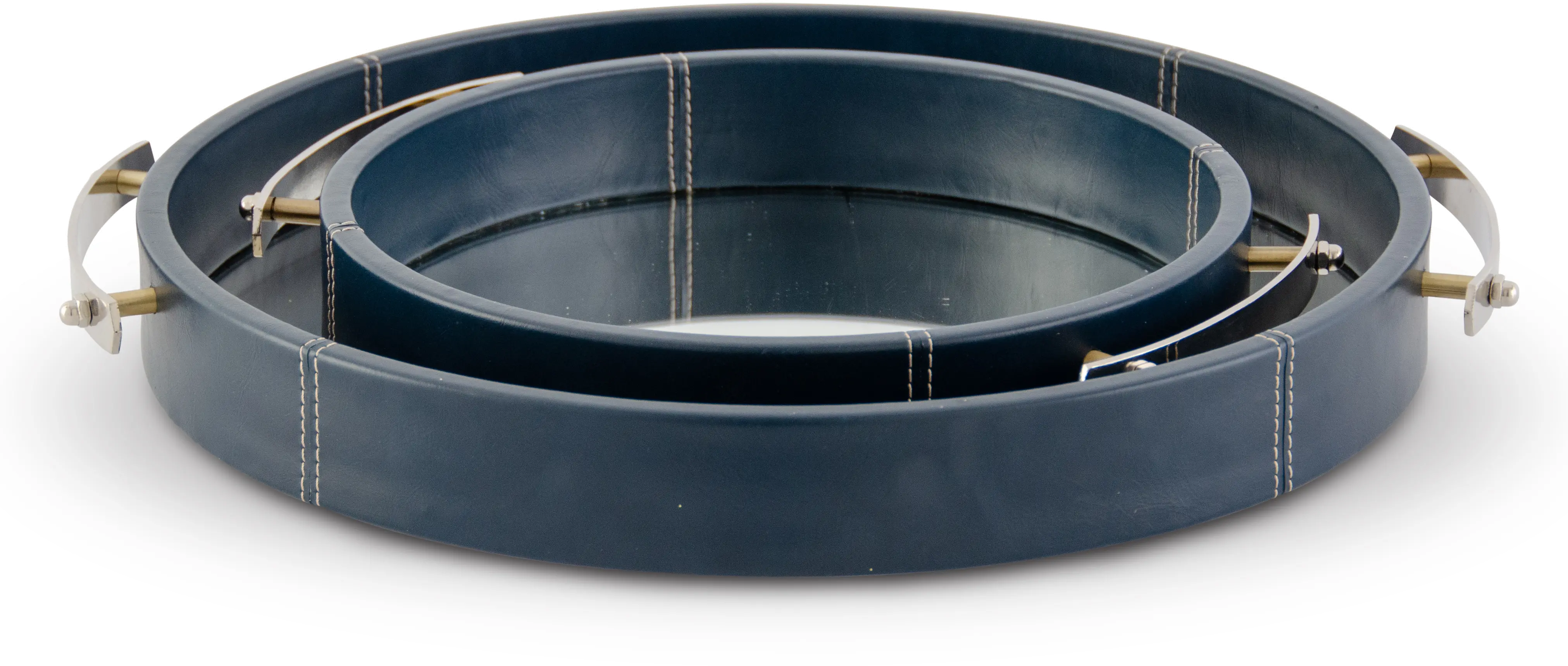 16 Inch Navy Blue Mirrored Tray with Handles-1