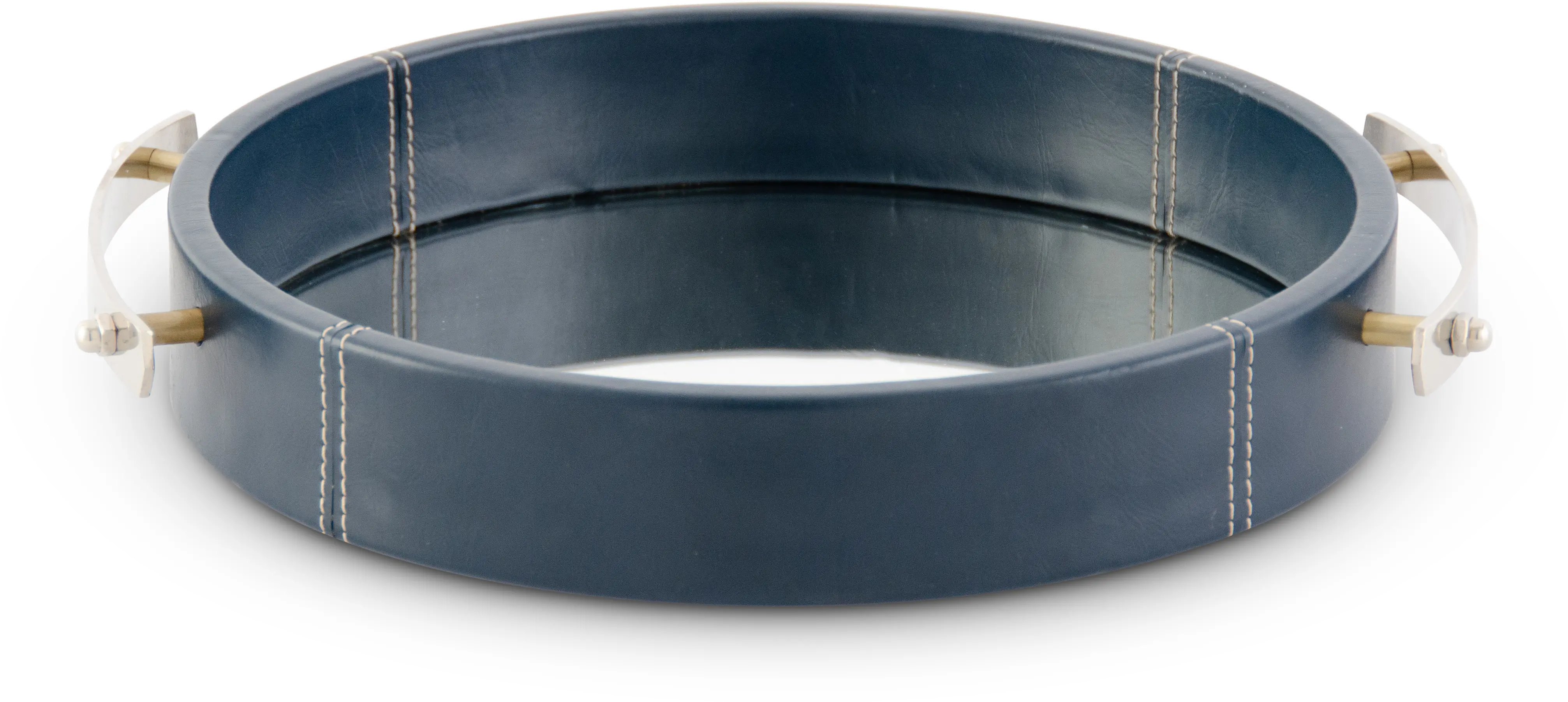 16 Inch Navy Blue Mirrored Tray with Handles-2