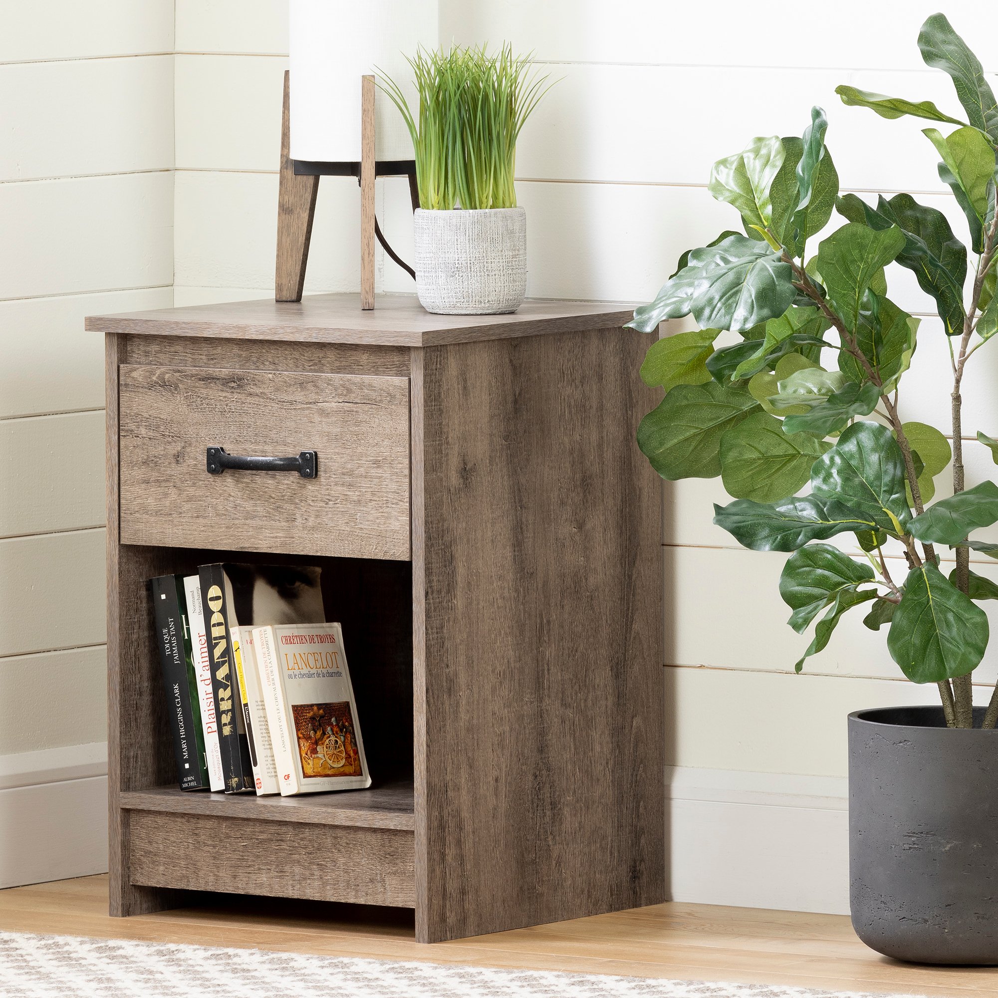 12416 Farmhouse Weathered Oak Nightstand - Tassio-1