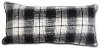 Black and Cream Plaid Throw Pillow with Leather Piping