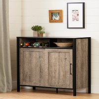 12463 Munich Weathered Oak and Black Bar Cabinet
