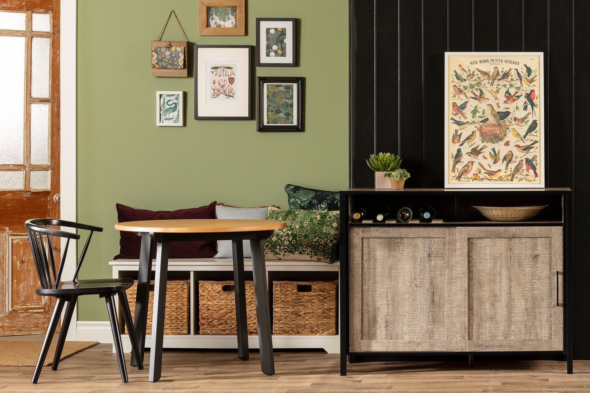 12463 Munich Weathered Oak and Black Bar Cabinet-3