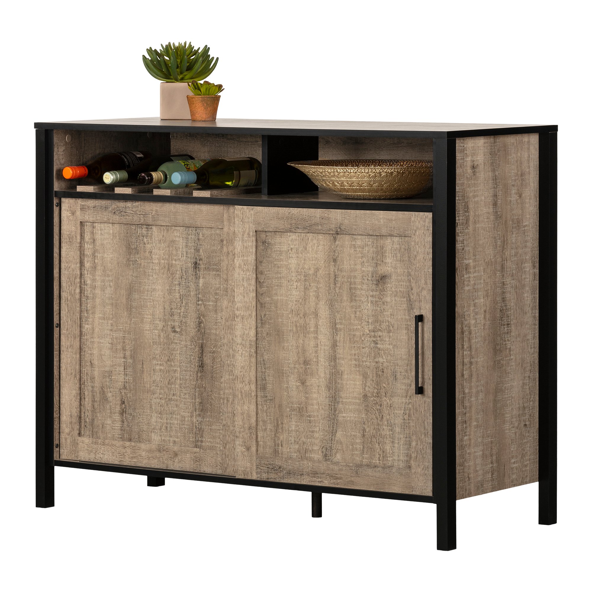 12463 Munich Weathered Oak and Black Bar Cabinet-4