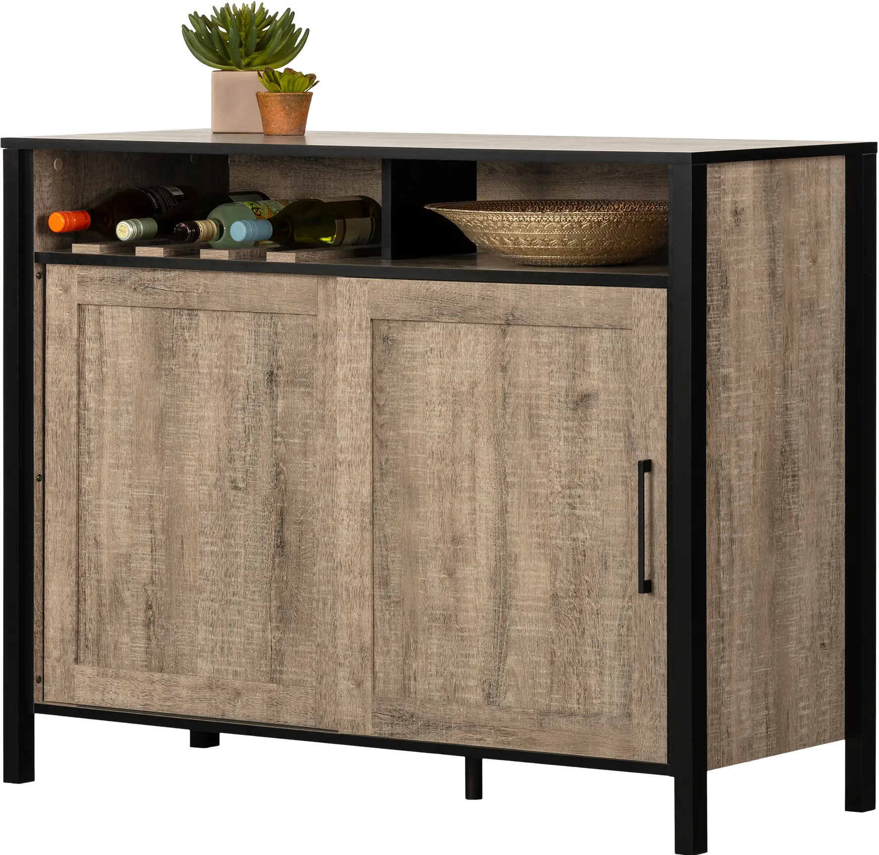 12463 Munich Weathered Oak and Black Bar Cabinet-4
