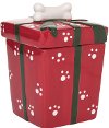 Red and White Present Dog Treat Jar Holiday Decoration