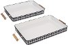 13 Inch Black and White Plaid Metal Enamelware Tray