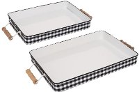 13 Inch Black and White Plaid Metal Enamelware Tray