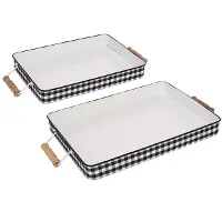 13 Inch Black and White Plaid Metal Enamelware Tray