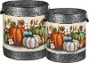 9 Inch Gray Bucket with Multi Color Pumpkins