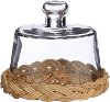 5 Inch Clear Glass Cloche with a Natural Cane Base