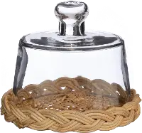 5 Inch Clear Glass Cloche with a Natural Cane Base
