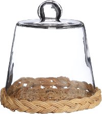 8 Inch Clear Glass Cloche with a Natural Cane Base