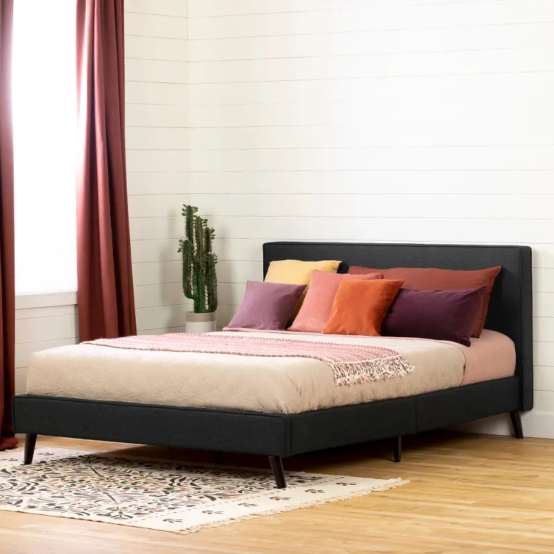 Charcoal Gray Upholstered Queen Platform Bed - Sazena | RC Willey