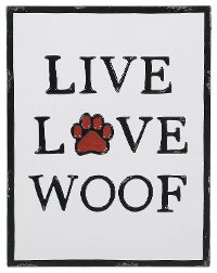 Red, White and Black Live Love Woof Enamel Wall Decor