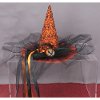 Orange and Black Fabric and Lace Witch Hat with Pumpkin Detail