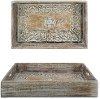 Rustic Brown Mango Wood Carved Tray with Cut Out Handles