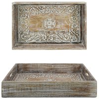 Rustic Brown Mango Wood Carved Tray with Cut Out Handles