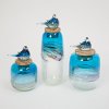 10 Inch Blue and Clear Glass Vase with Bird Top