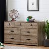 12660 Weathered Oak Dresser with Leather Handles - Sazena