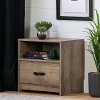 12664 Weathered Oak Nightstand with Leather Handle - Sazena