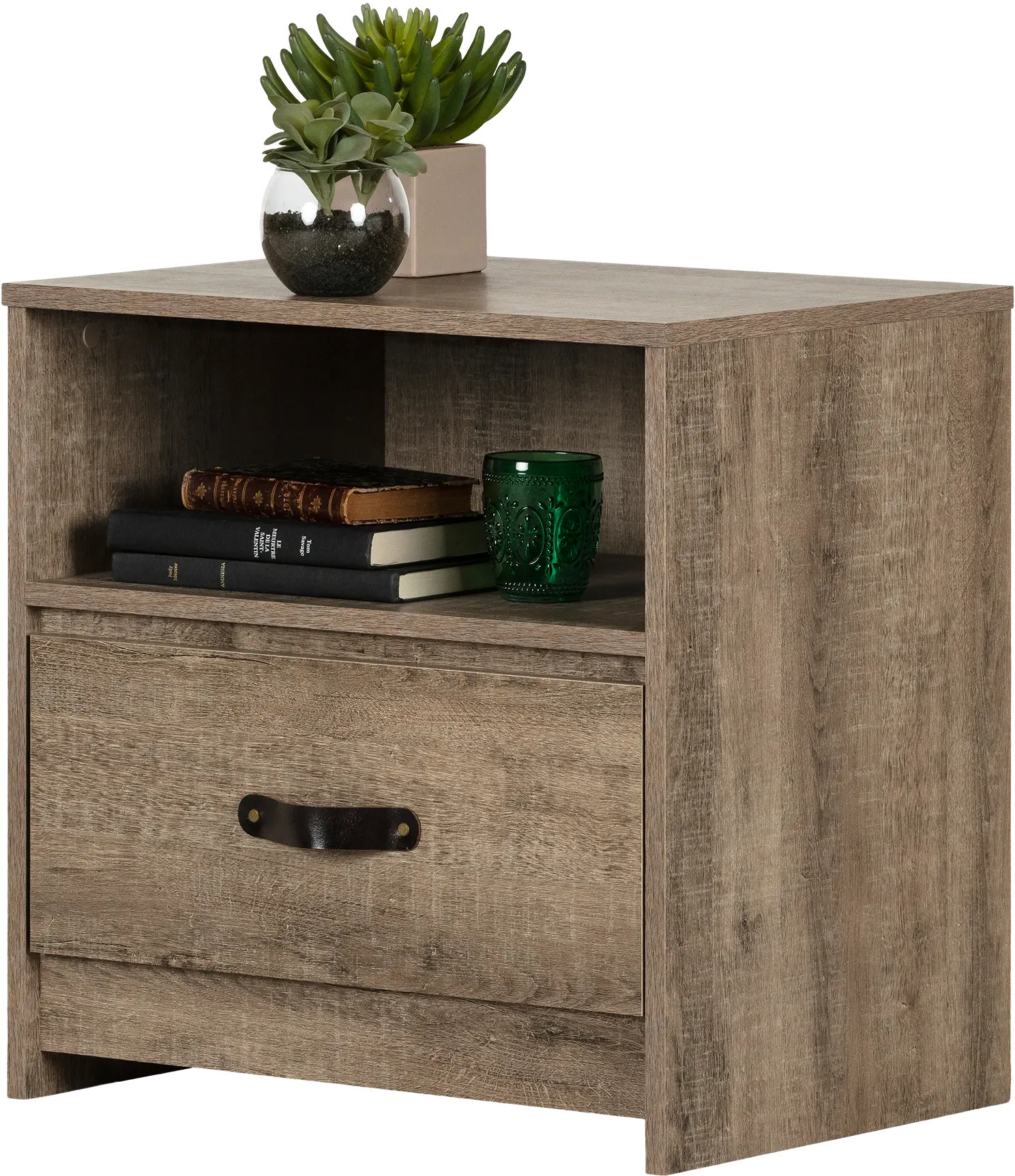 12664 Weathered Oak Nightstand with Leather Handle - Sazena-3