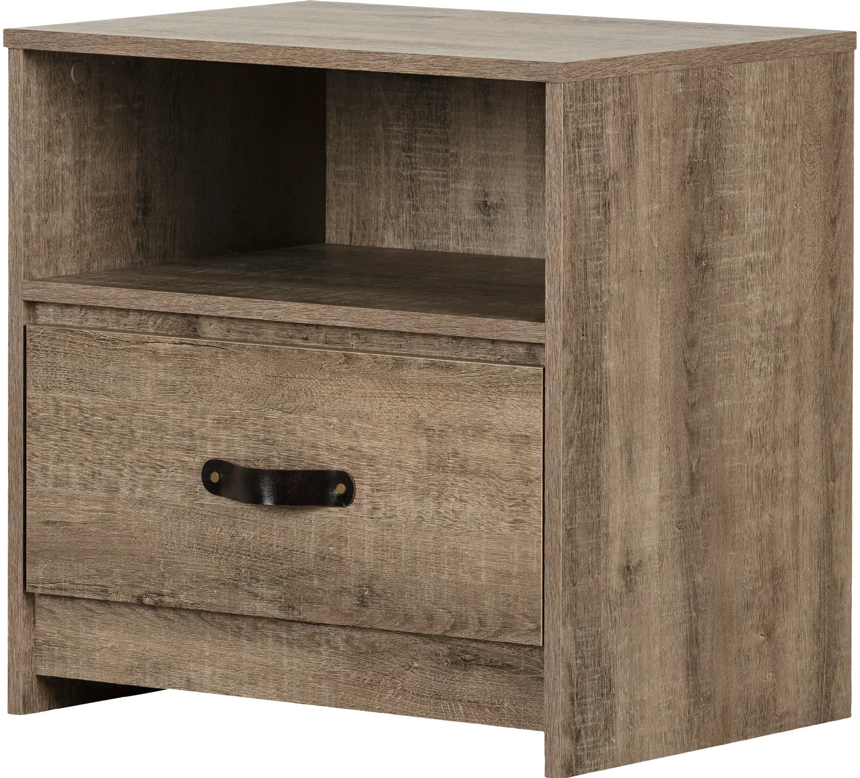 12664 Weathered Oak Nightstand with Leather Handle - Sazena-4