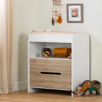 12676 Contemporary White and Oak 2-Drawer Changing Table - Cookie