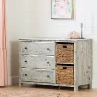 12687 Classic Seaside Pine 3 Drawer Dresser with Baskets - Cotton Candy