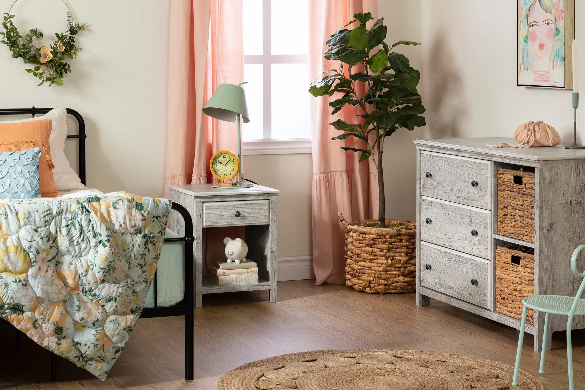 12687 Classic Seaside Pine 3 Drawer Dresser with Baskets - Cotton Candy-2
