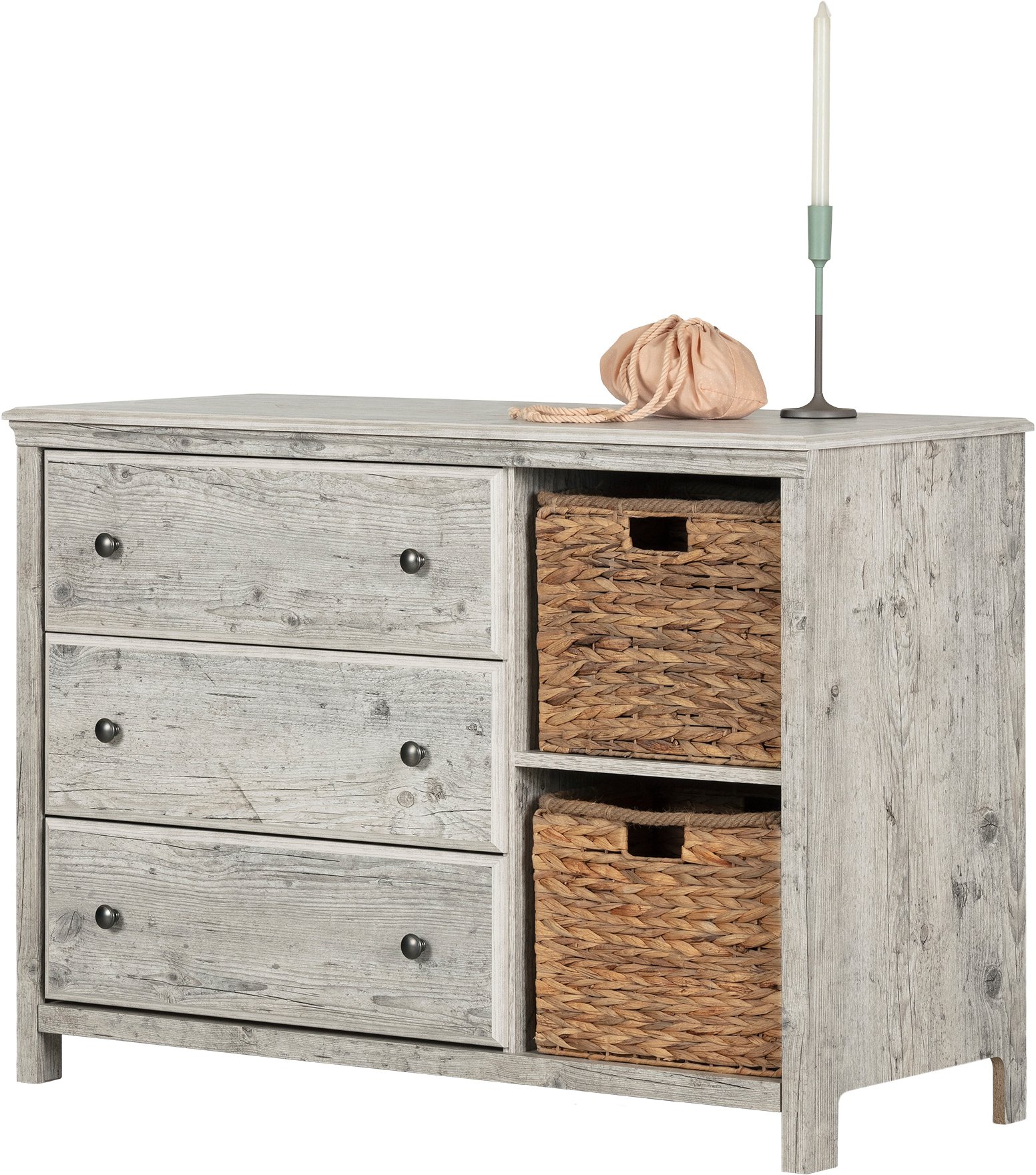 12687 Classic Seaside Pine 3 Drawer Dresser with Baskets - Cotton Candy-4
