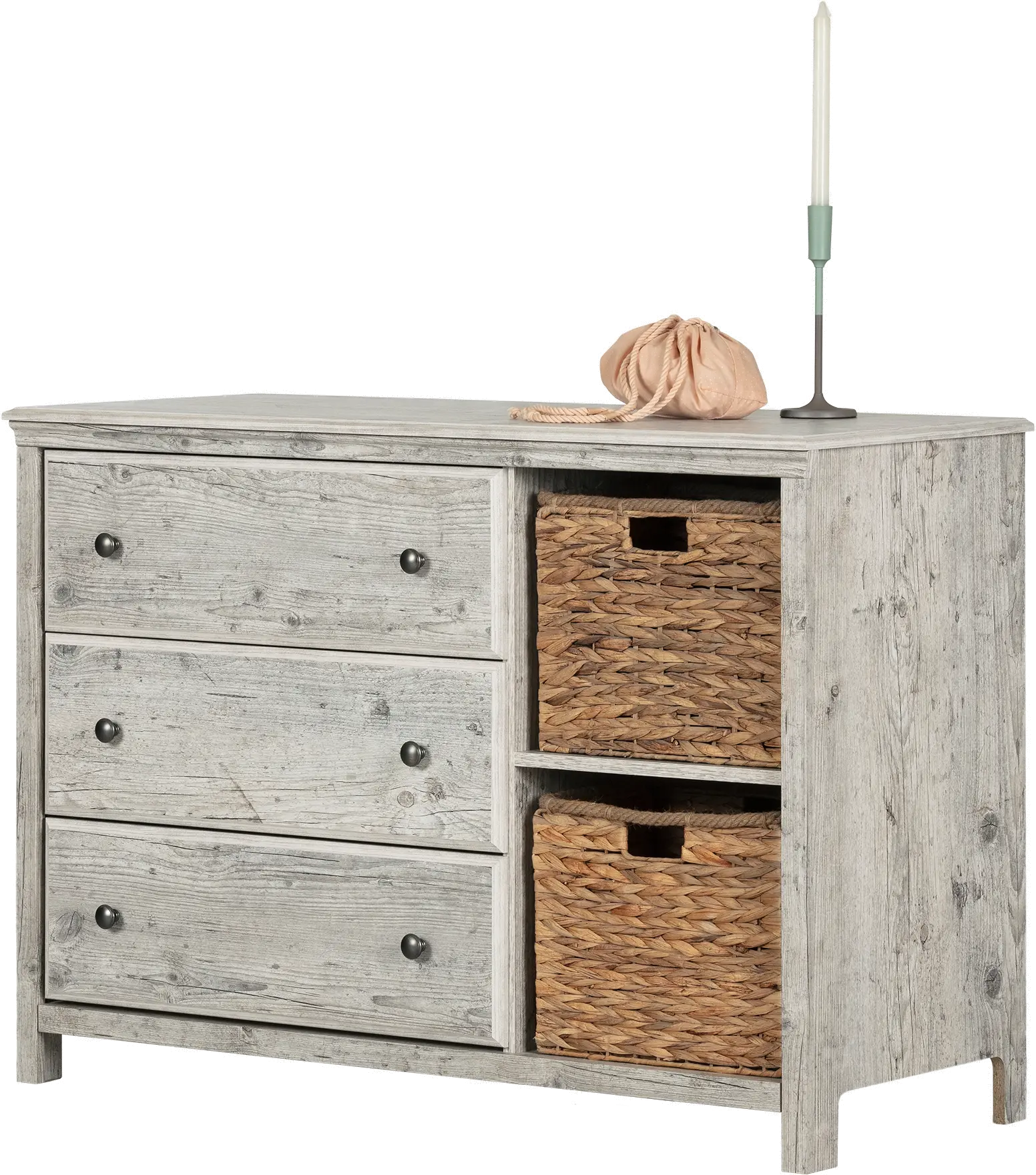 12687 Classic Seaside Pine 3 Drawer Dresser with Baskets - Cotton Candy-4