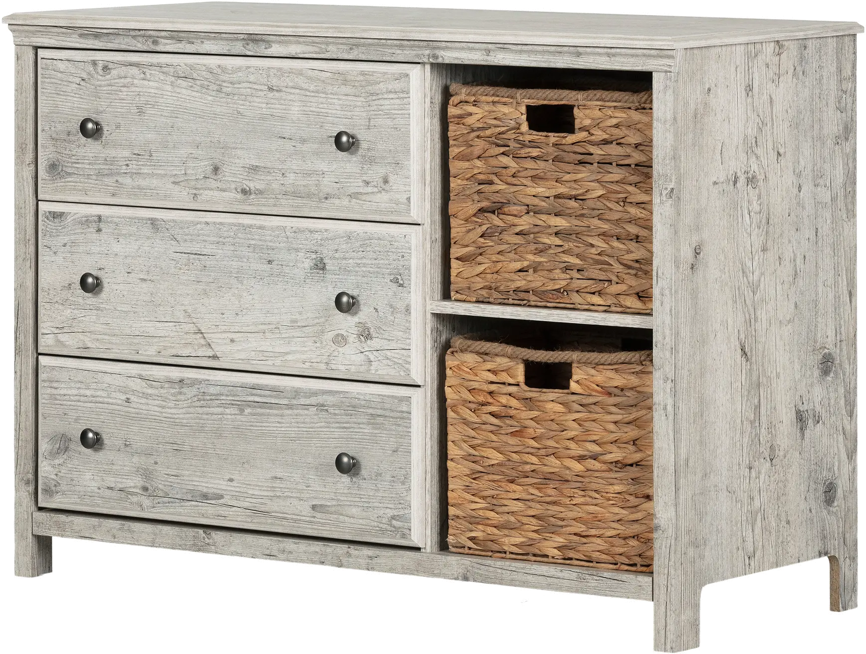 12687 Classic Seaside Pine 3 Drawer Dresser with Baskets - Cotton Candy-5