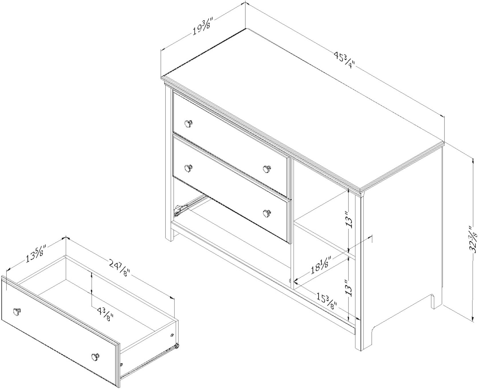 12687 Classic Seaside Pine 3 Drawer Dresser with Baskets - Cotton Candy-8