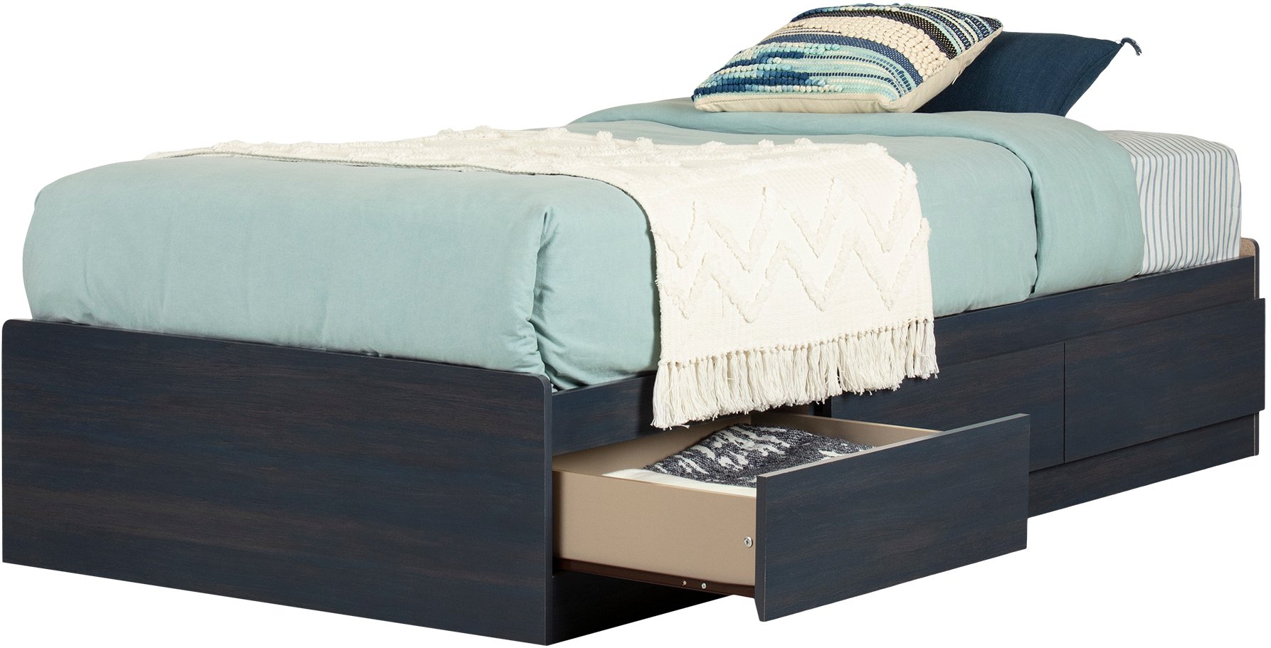 12710 Contemporary Blue Twin Storage Platform Bed - Navali-3