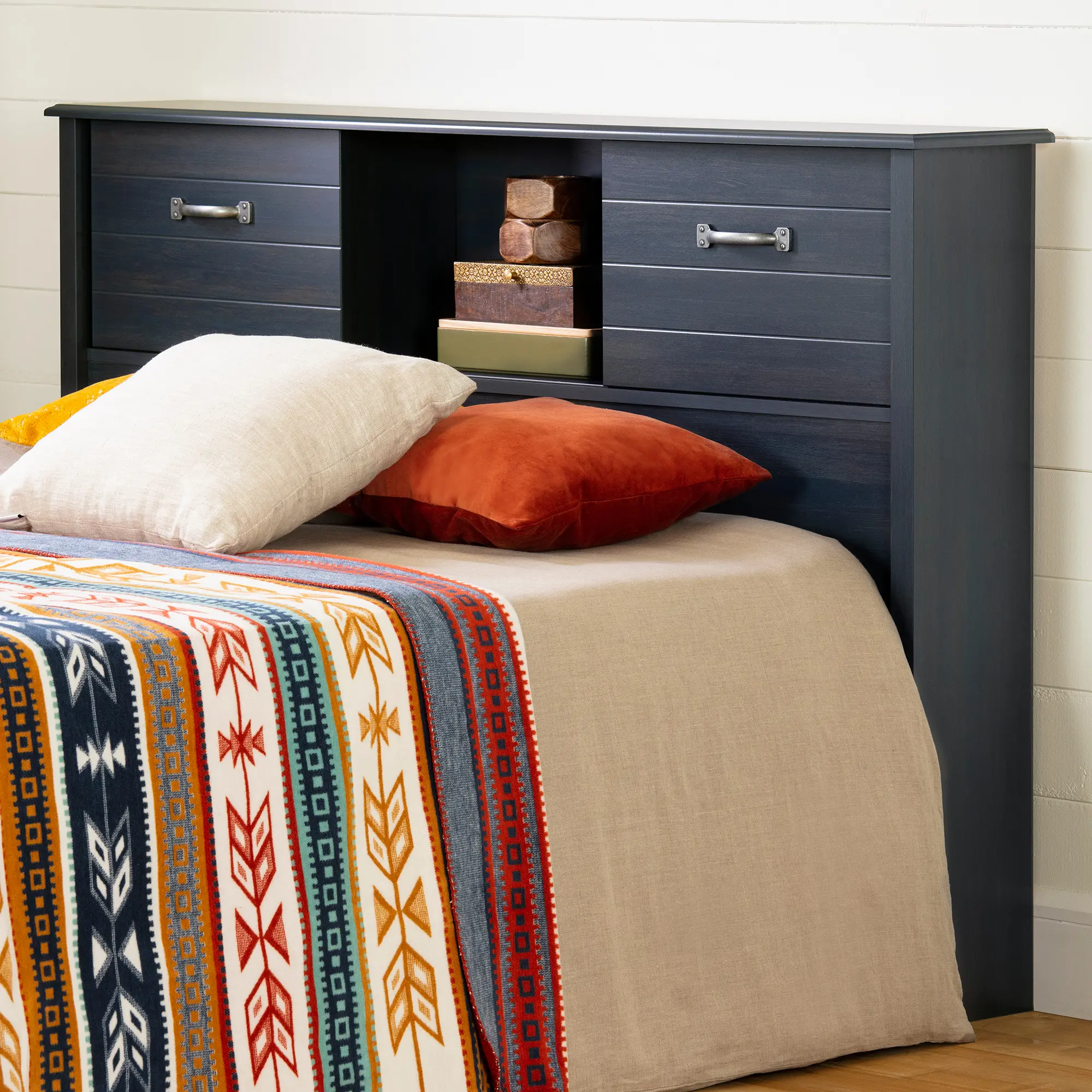 12727 Rustic Blue Full Bookcase Headboard - Asten-1