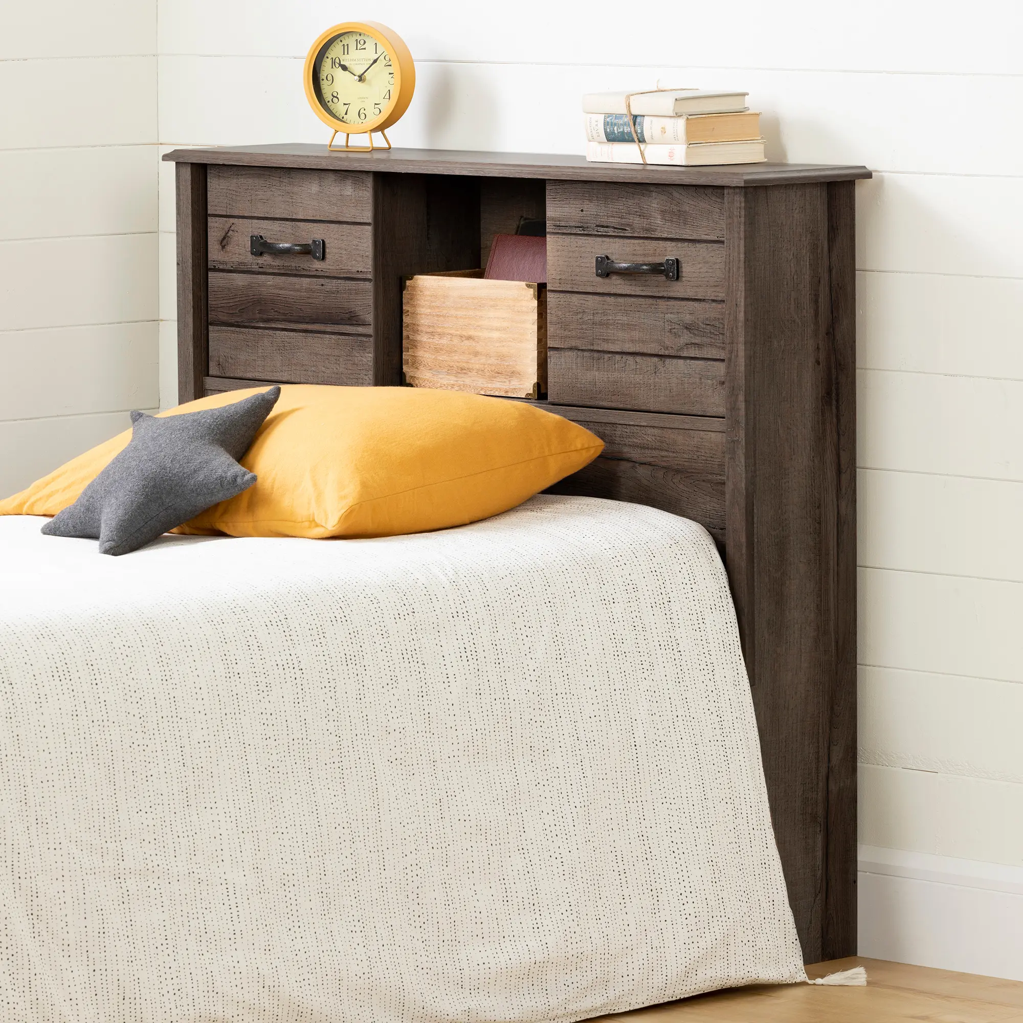 12734 Rustic Fall Oak Twin Bookcase Headboard - Asten-1