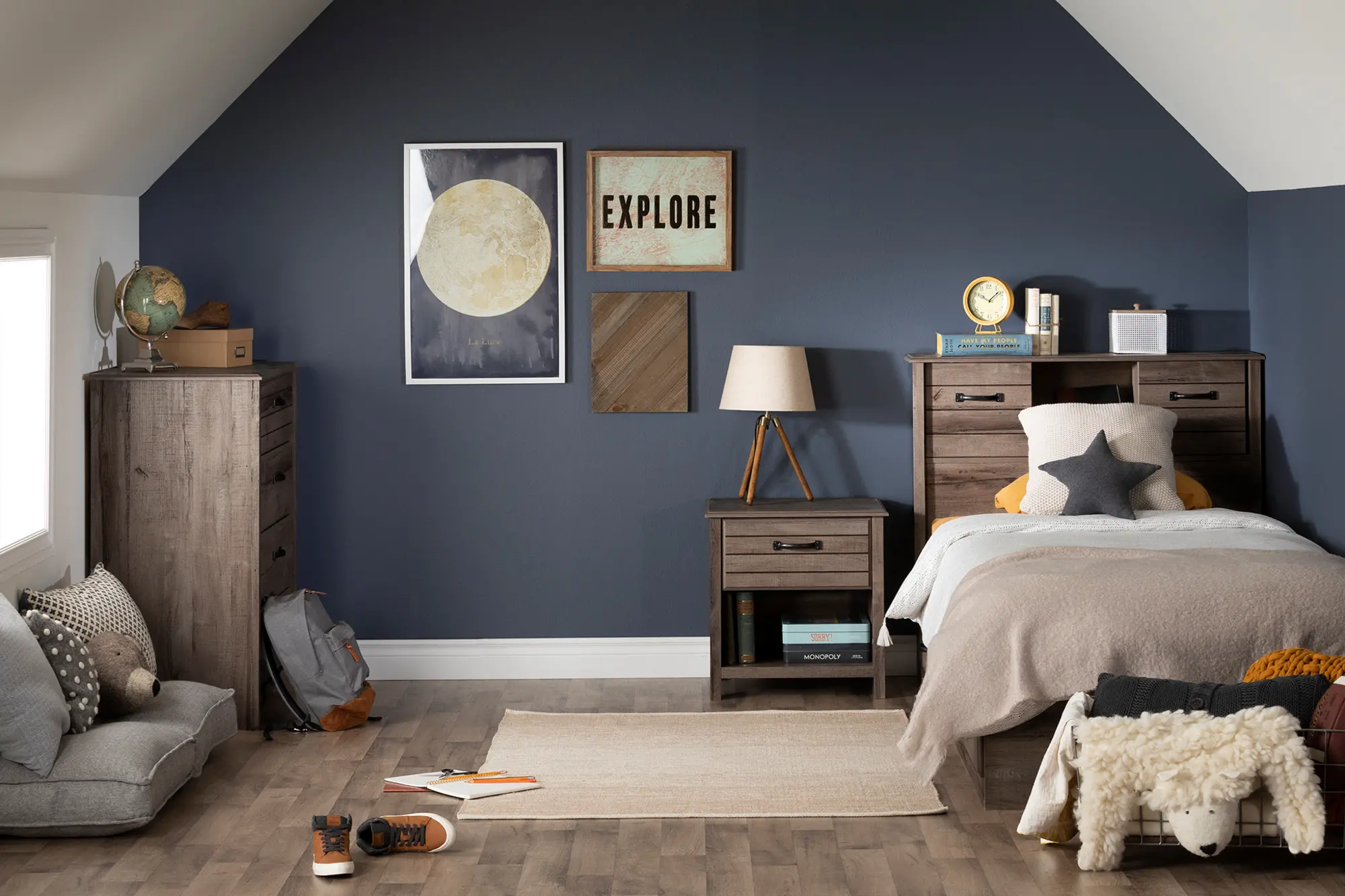 12734 Rustic Fall Oak Twin Bookcase Headboard - Asten-6