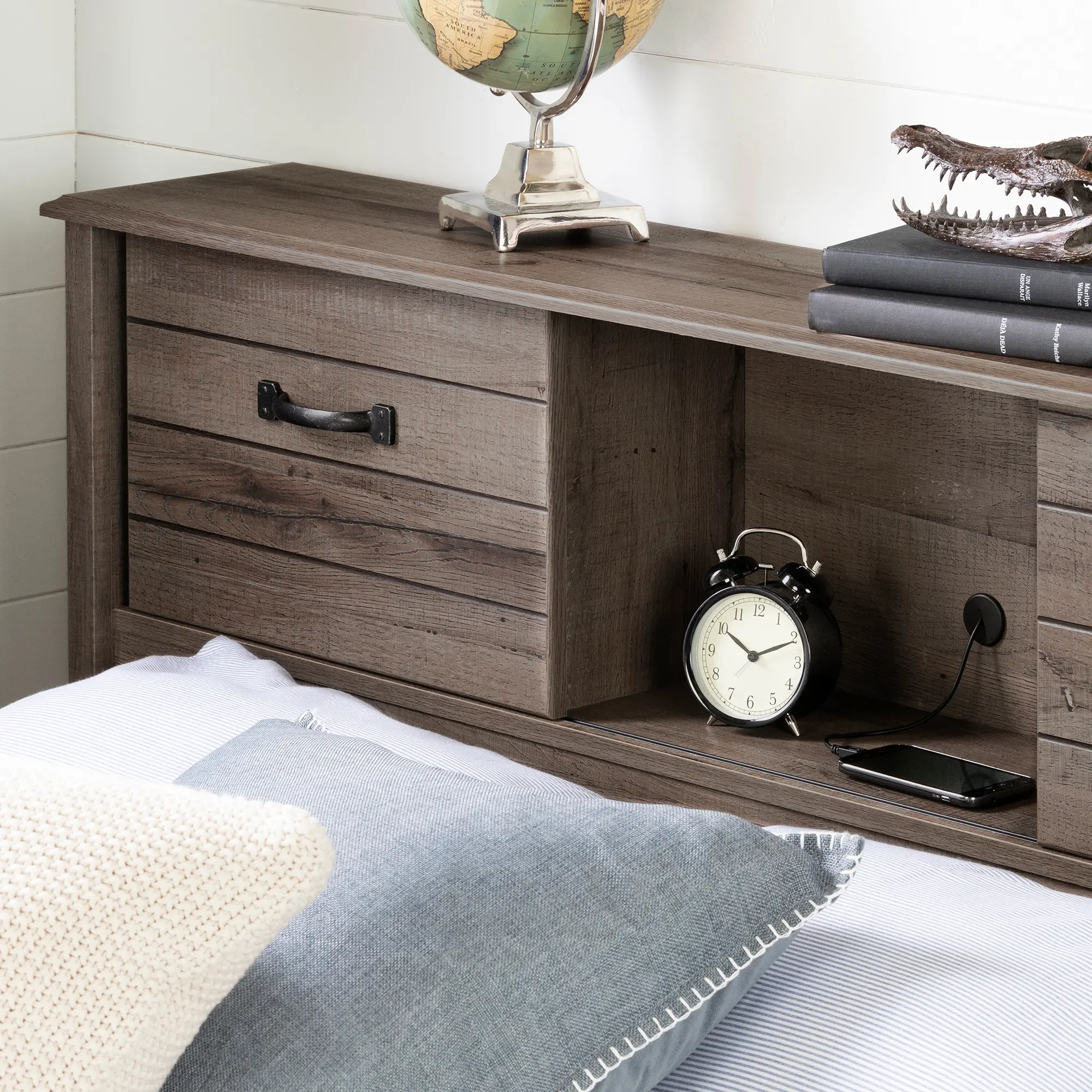 12735 Rustic Fall Oak Full Bookcase Headboard - Asten-7